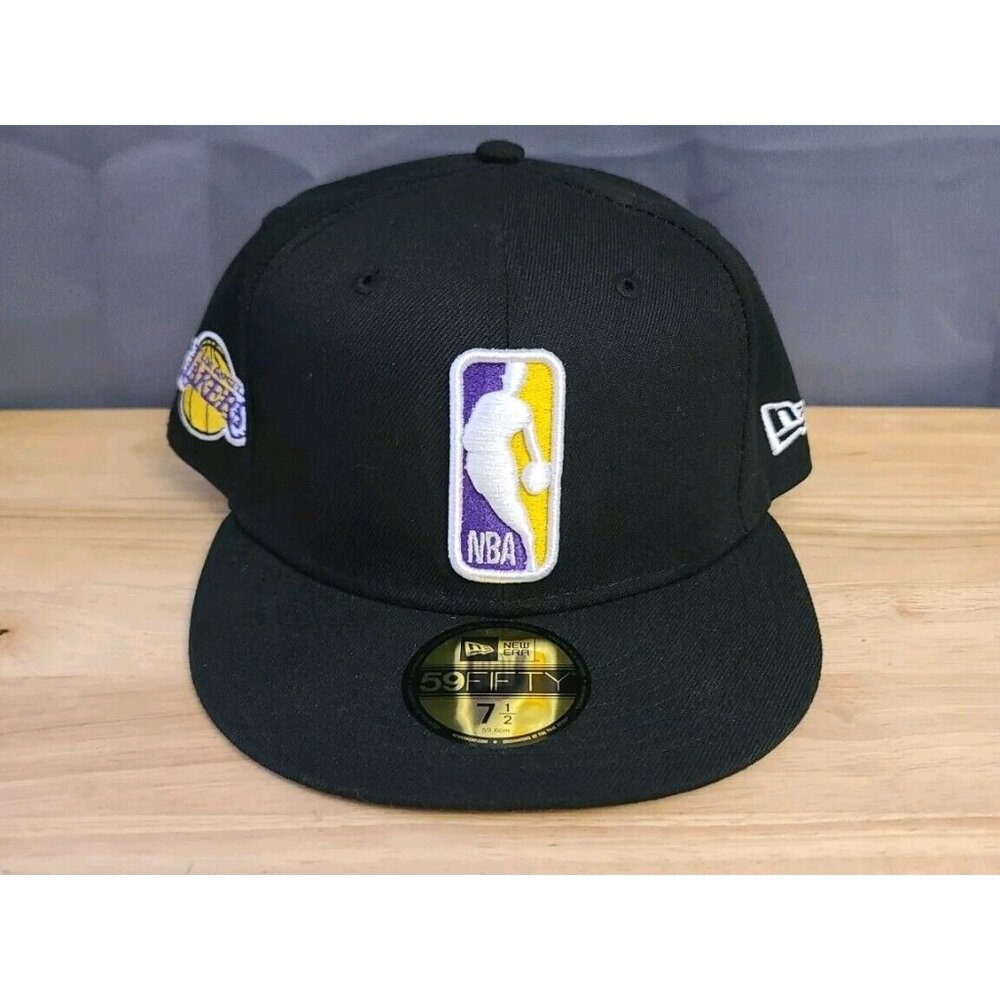 59Fifty New Era Fitted Hat Cap LOS ANGELES LAKERS NBA Black LOGO MAN Size 7 1/2